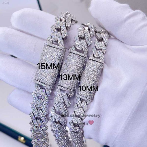 

hip hop necklace bling 10mm 13mm 15mm iced out gra certificate vvs moissanite cuban chain, Silver