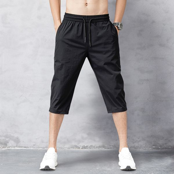 

men's shorts men's shorts summer breeches thin nylon 3/4 length trousers male bermuda board quick drying beach black men's lo, White;black