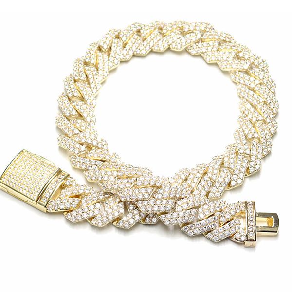 

chains men's hip hop double row aaa zircon 20mm diamond cuban fashion necklace, Silver