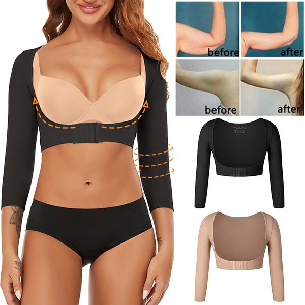 

women's shapers upper arm compression long sleeve shapewear humpback posture corrector shoulder breast support push up 23327, Black;white