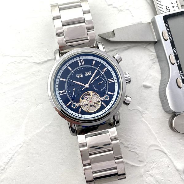 

fashion watch men's watch skeleton flywheel manual winding mechanical automatic watch classic stainless steel watch band gentleman busi, Slivery;brown