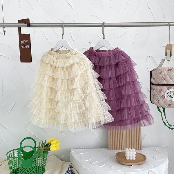 

skirts early spring mesh fluffy cake skirt midlength girls princess tutu lace fairy half for 17 years old children 230327, Blue