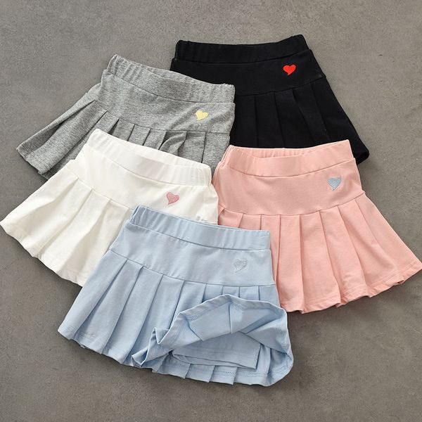 

skirts girls' all-match pleated culottes medium and small children's summer skirt with inner safety pants student uniform skirts 2, Black
