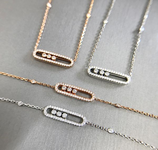 

classic design move stones sliding three diamond necklace 18k rose gold sterling silver moving stones pendant9029424