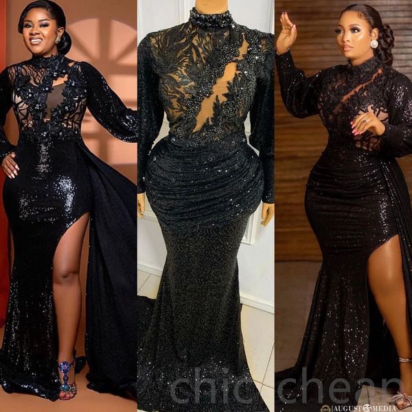 

2023 arabic aso ebi black mermaid prom dresses beaded lace evening formal party second reception birthday engagement gowns dress zj2255