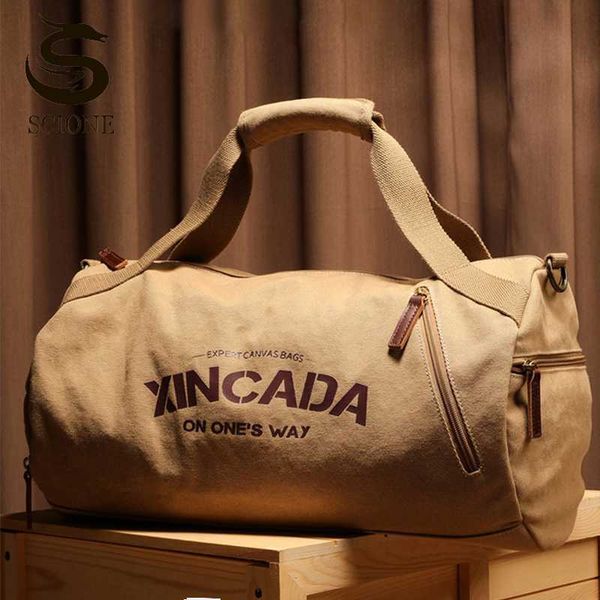 

duffel bags male large capacity canvas travel bags men fitness sports training handbag with shoes pocket black khaki shoulder bag xa32m j230