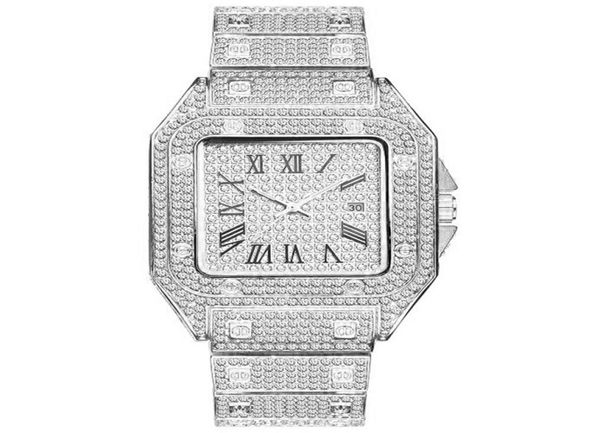 

men fashion watch shinning diamond watch full iced out watches stainless steel quartz movement party sport w9403322, Slivery;brown