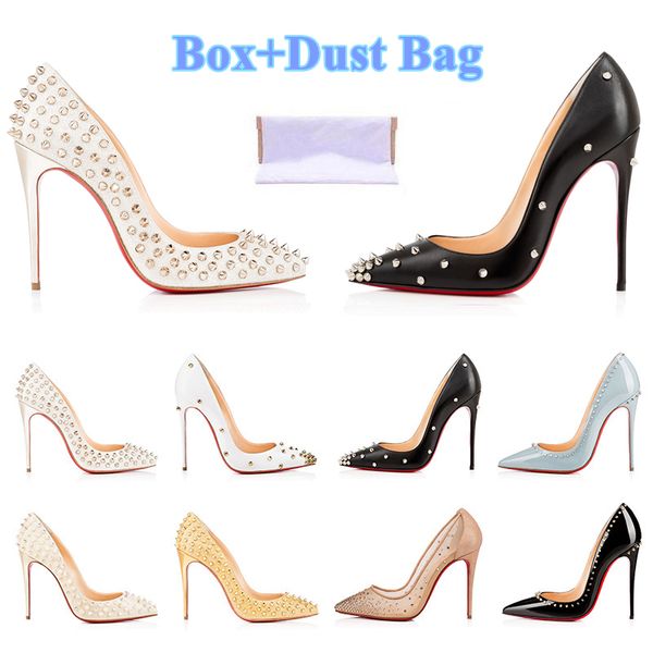 

with box designer women dress shoes luxury 8cm 10cm 12cm quality sole shoe round pointed toes pumps bottom wedding party sneakers dust bag, Black