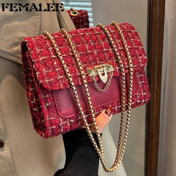 

evening bags woolen crossbody bags lock shoulder bags for women 2022 fashion small square handbag tweed hand bag ladies designer new j230327