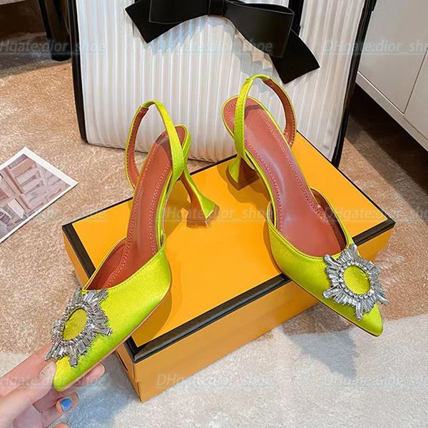 

woman man dress shoes designer slides luxury aminaa sandals crystal diamond sunflower 10cm high heel wedding fashion slipper, Black