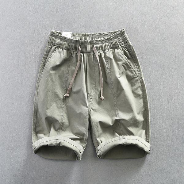 

men's shorts summer men's casual solid color drawstring cargo shorts 100% cotton slant pocket straight work short trousers man 230, White;black