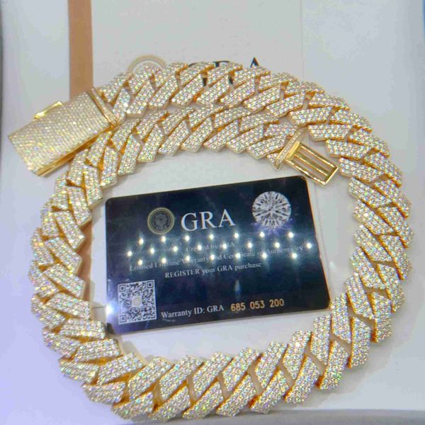

gra certificated vvs moissanite 20mm pure sterling silver necklace chains iced out cuban link chain