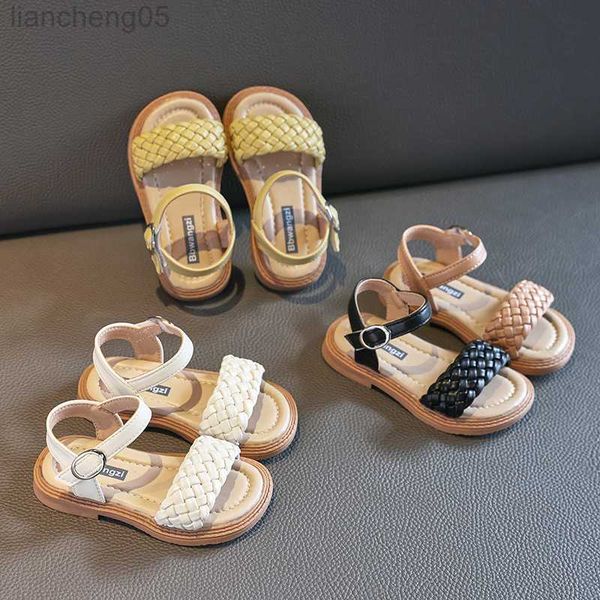 

sandals kids girls sandals summer fashion little princess children solid cute simple weave versatile beach sandals w0327, Black;red