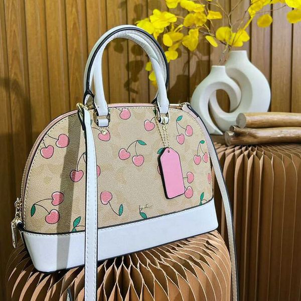 

new luxurys designer bag c-letter shoulder bags pink cherry print shell bag women leather purse handbag womens fashion crossbody bags classi