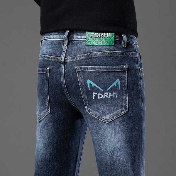 

high end guangzhou jeans men's brand menswear slim straight, Blue