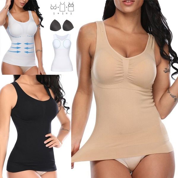 

womens shapers women slim push up plus size bra cami tank body removable underwear slimming vest corset shapewear 230327, Black;white