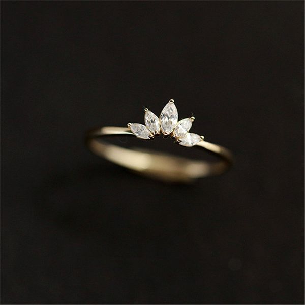 

with side stones 925 sterling silver pave crystal plating 14k gold simple crown ring women fashion temperament wedding jewelry accessories 2