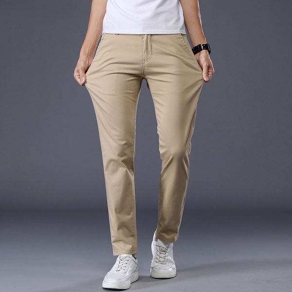 

men's pants men's classic solid color summer thin casual pants business fashion stretch cotton slim brand trousers male 7 colors 2, Black