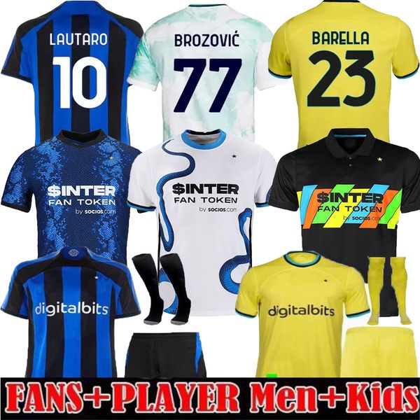 

2021/2022/2023 inter home away soccer jerseys dzeko lautaro j. correa calhanoglu campioni jersey 21/22/23 milan vidal barella men kids kits, Black;yellow