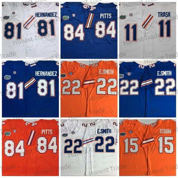 

football jerseys ncaa college florida 15 tim tebow jersey football 22 emmitt smith 81 aaron hernandez 11 kyle trask 84 kyle pitts gators jer, Black;red