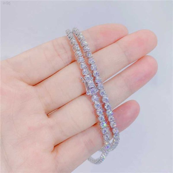 

bling iced out vvs moissanite women men tennis bracelet chain necklace silver white gold plated bracelet