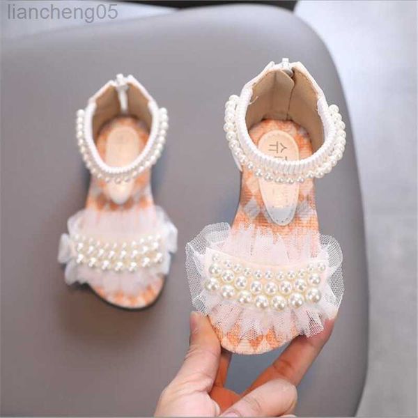 

sandals girls pearl flat sandals 2023 summer new baby princess girls children white dance performance shoes w0327, Black;red