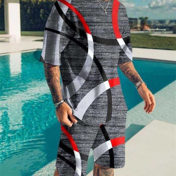 

fashion tracksuit 2023 summer new men's fashion leisure beach style 3d digital printing t-shirt and shorts set, White;black