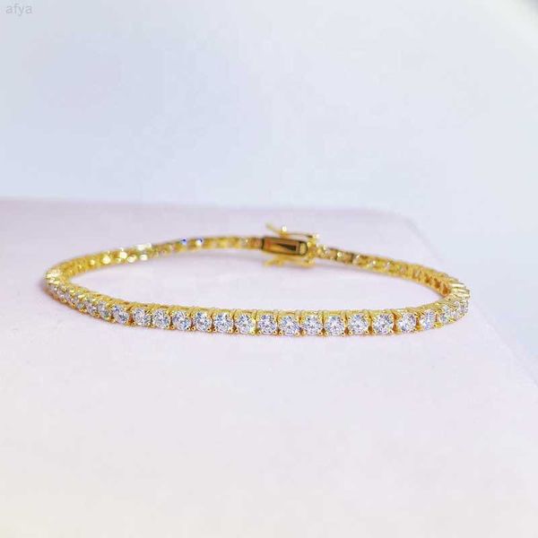 

brilliant 5.00mm vvs clarity moissanite diamond 925 sterling silver 14k gold iced out tennis bracelet with certificate, Golden;silver
