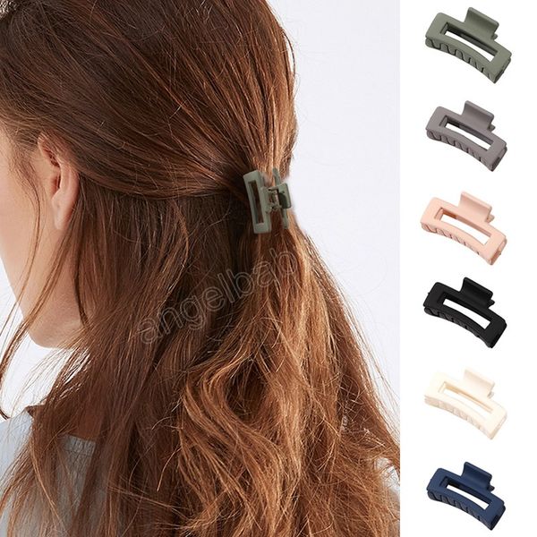 

square mini grab clip matted frosted small hair claw solid color girls clips women hair styling tool hairpins, Slivery;white