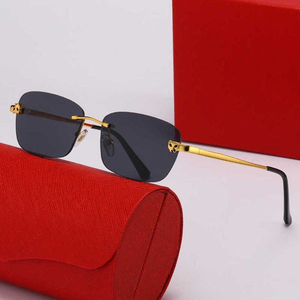 

designer men's and women's beach couple sunglasses 20% off leopard head fashion trend frameless optical glasses, White;black
