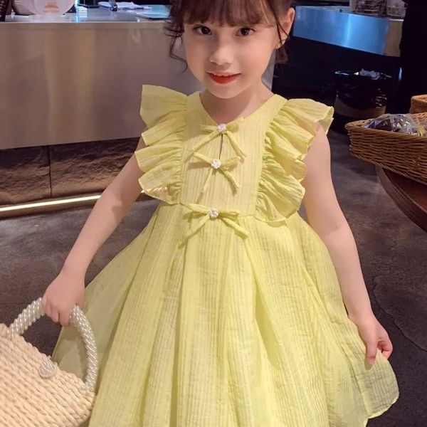 

girl's dresses girls summer sundress toddler baby rufless tank dresses for girls yellow sleeveless bow princess dress chidlren outfits, Red;yellow