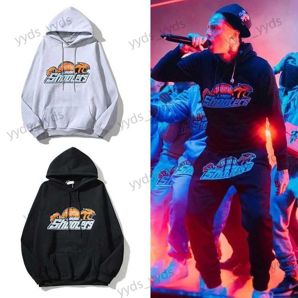 

men's hoodies sweatshirts small trapstar blue yellow tiger head towel embroidered plush sweater pants set street ins t230327, Black