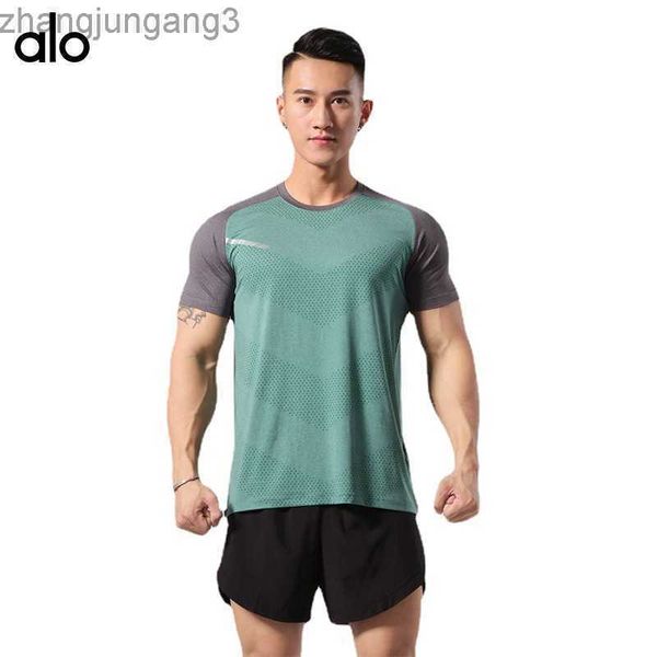 

alos yoga sports t-shirt men's summer loose fit quick dry fitness short sleeve running ice silk breathable top, White;black