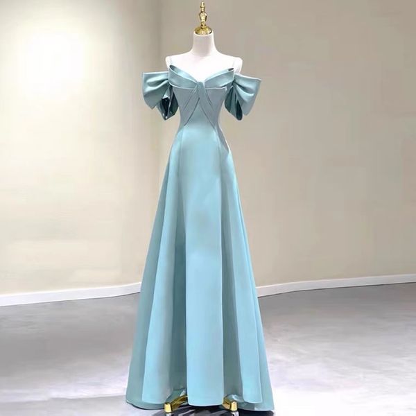 

mint green bridesmaid dress lace spaghetti strap bow off shoulder satin a line pleated v neck evening gown for women party 2023, White;pink
