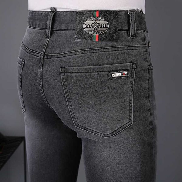 

autumn high cgiui end busin light luxury jeans men's elastic slim fit leggings, Blue
