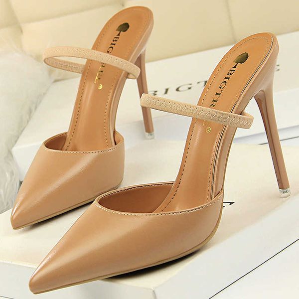 

slippers bigtree shoes sandals women 2023 summer high heels slippers pu heeled sandals stiletto ladies shoes fashion female shoes pumps, Black