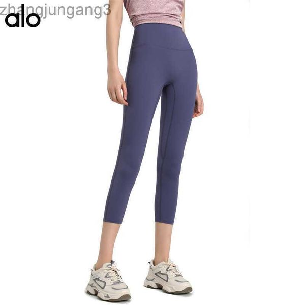 

alos yoga leggings fitness pants women's summer nude running tights no embarrassment line skin friendly capris, Black
