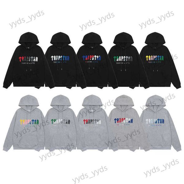 

men's hoodies sweatshirts trapstar rainbow gradient letter cartoon tiger head embroidery hoodie tie leggings sportswear set t230327, Black