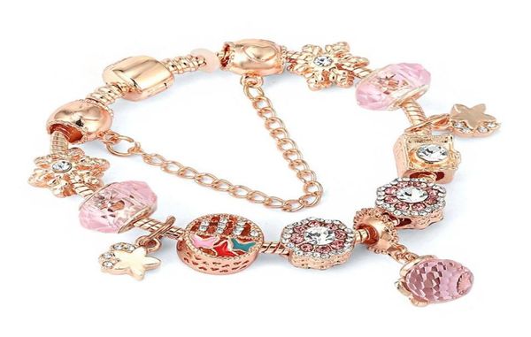 

2021 new charm bracelet rose gold pink crystal stars heart queen bee pendant heart european charm beads honeycomb beads bangle fit3968487, Golden;silver