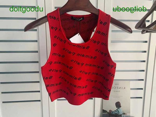 

almain spring and summer new knitted jacquard letter open umbilical tank strap women's ins network red same style t shirt 06it, White