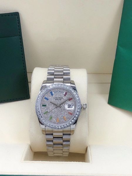 

41mm men's watches designer full diamond face automatic mechanical men wristwatches classis sports stainless steel strap montre de luxe, Slivery;golden