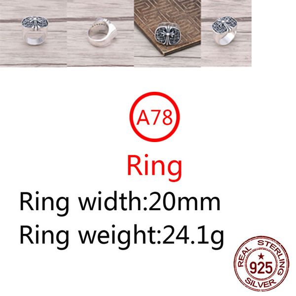 

a78 s925 sterling silver ring fashion retro personality aggressive wide face full cross hip hop letter net red versatile punk style jewelry