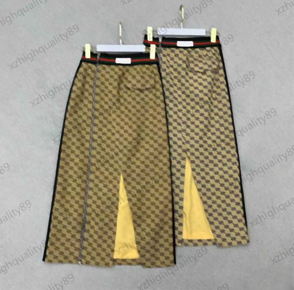 

designer dress skirt spliced striped letter trim high waist slim skirts side zipper open jacquard fabric slit design sense skirt 2 colors wo, Black;gray