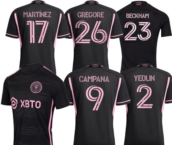 

inter miami cf 2023 soccer jerseys customized men black inaugural away soccer jersey 23 beckham 10 pizarro 11 pellegrini 21 carranza 19 robi, Black;yellow