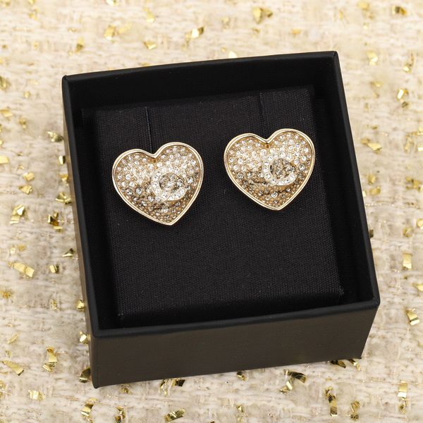

2023 luxury quality heart shape charm stud earring with pink and beige color diamond in 18k gold platd have box stamp ps7714a, Golden