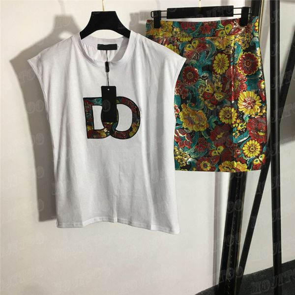

embroidery fower dress vest set for women desigenr letter sleeveless tanks fashion lady shorts skirts suis, Black
