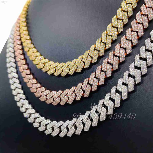 

10mm wide necklace for hip hop moissanite cuban chain iced out link, Silver