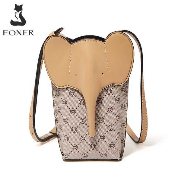 

evening bags foxer women pvc leather cellphone bag vintage shoulder crossbody bags ladies mini elephant 2023 new design messenger phone bag