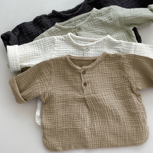 

t-shirts 100% cotton children's long-sleeve t-shirt spring autumn korean boys and girls casual round neck retro shirt tz069 230327, Blue