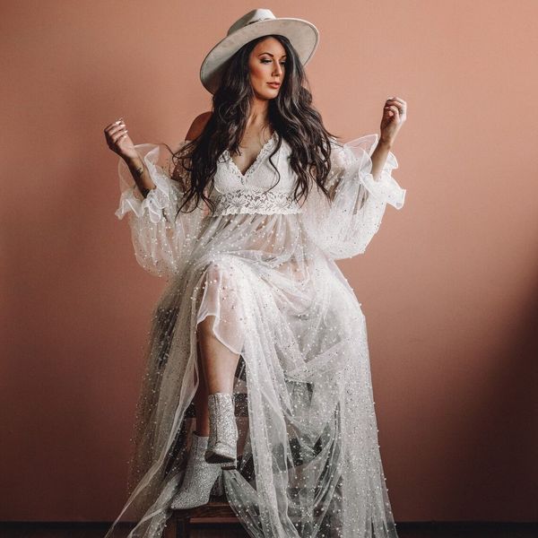 

a line pearls prom dresses lace spaghetti straps maternity dress boho bridal robe with removable sleeves boudoir lingerie, Black